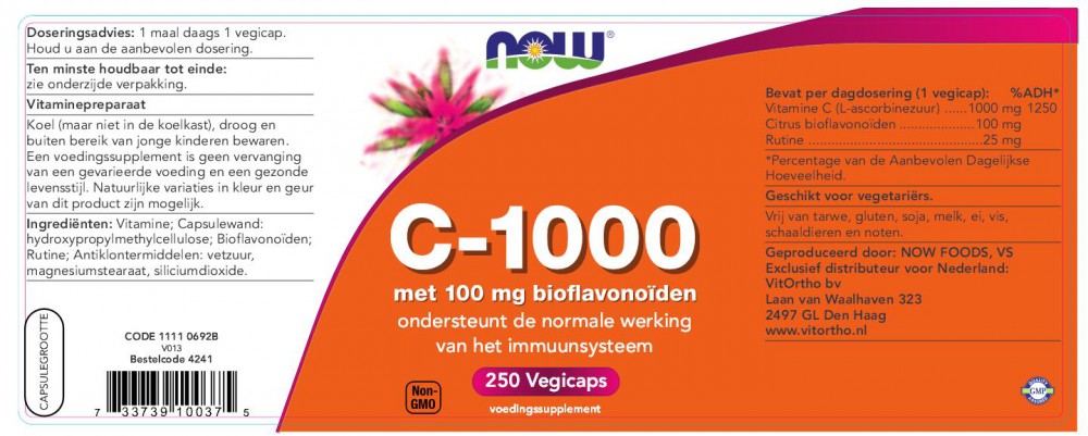 Specificiteit steek compressie Buy Now Foods, C-1000 with Bioflavonoids, 250 Capsules - Vitamin C