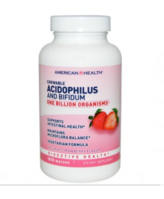 American Health, Chewable Acidophilus and Bifidum, Natural Strawberry Flavor, 100 Wafers