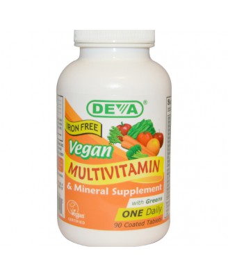 Deva, Multivitamin & Mineral Supplement, Iron Free, Vegan, 90 Coated Tablets